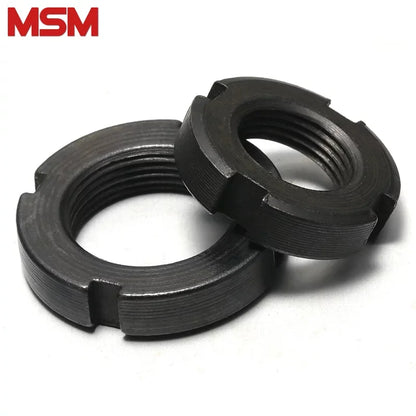 10pcs 8.8 Grade Slotted Round Locking Nuts 45# Steel High Stength M10~M45 Fine Thread GB812 Four Slots Anti-return Round Nut