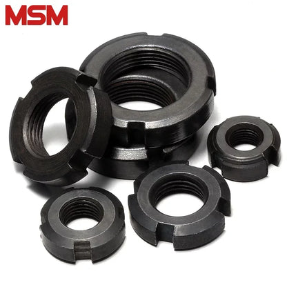 10pcs 8.8 Grade Slotted Round Locking Nuts 45# Steel High Stength M10~M45 Fine Thread GB812 Four Slots Anti-return Round Nut