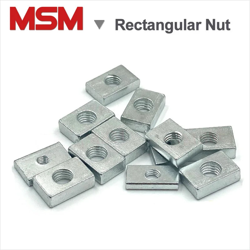 10pcs Rectangular Nuts M5 Hole 5mm Zinc Plated Carbon Steel Thin Square Nut Aluminum Profile Accessory Slider Block Metric mm