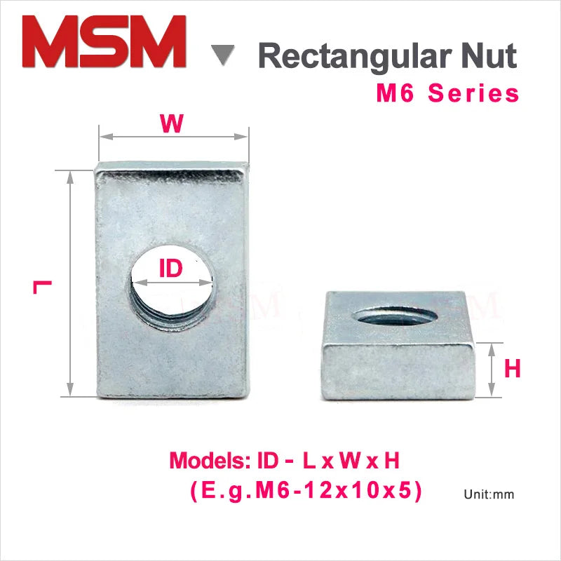 Rectangular Slot Nuts M6 Rectangular Nuts Hole 6mm Zinc Plated Carbon Steel Thin Square Nut ...