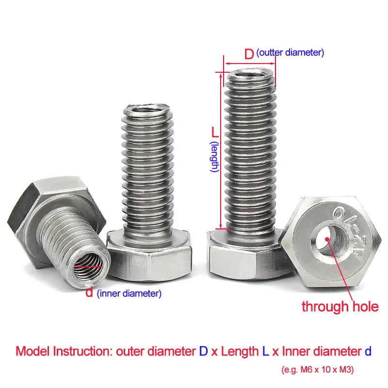 1Pcs Outer Hex Internal and External Tooth Adapter Bolt Male Female Thread Conversion Nut 304 Stainless Steel Hollow Stop Screws