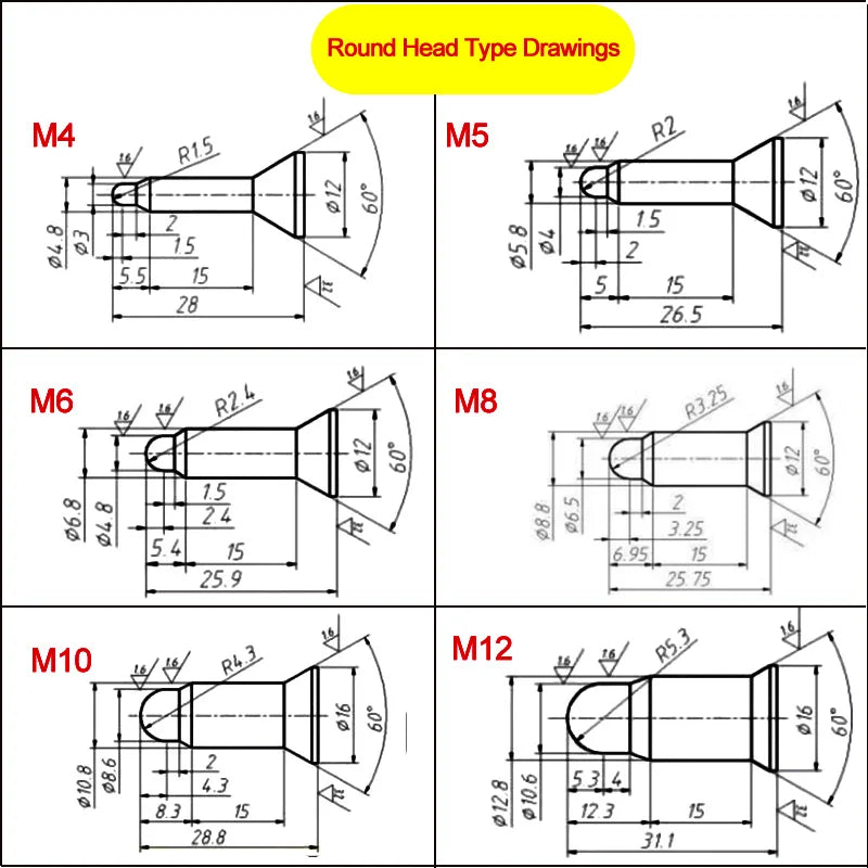 1pc KCF Welding Nut Electrode Positioning Pins for Mash Welder Spot/Point Welding Machine Round & Point Head M4 M5 M6 M8 M10 M12