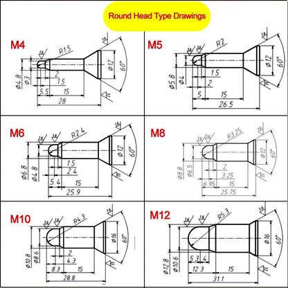 1pc KCF Welding Nut Electrode Positioning Pins for Mash Welder Spot/Point Welding Machine Round & Point Head M4 M5 M6 M8 M10 M12
