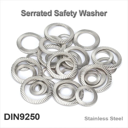 20/100/300PCS DIN9250 Stainless Steel Locking Washer Printing Oblique Serrated Safety Washers M2 M3 M4 M6 M8 M10 M12 M14 M16 M20