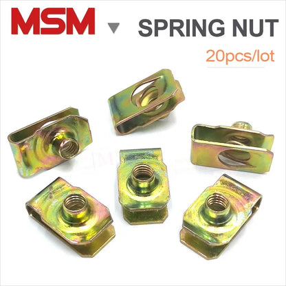 20Pcs Color Zinc Plated Spring Nuts Metal U-Clips M4/5/6/8/10 Particle Board Screws Car Pannel Fender Metal Auto Fastener Clip