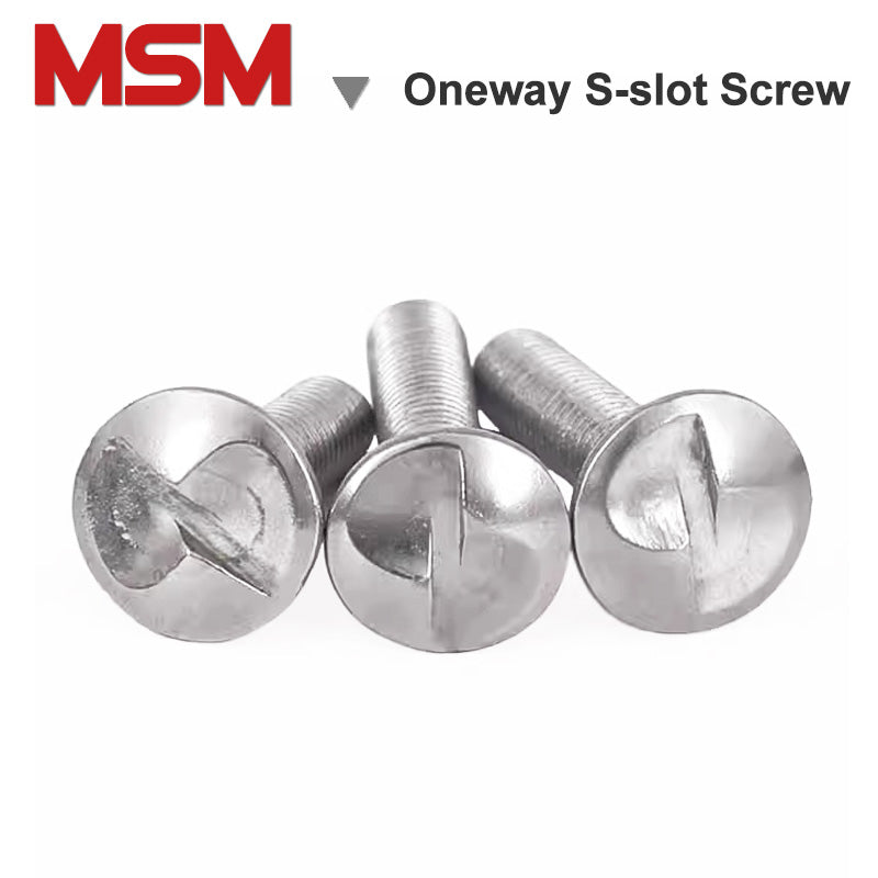 Stainless steel pan head one way S-slot screws
