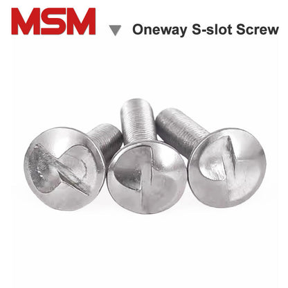 Stainless steel pan head one way S-slot screws