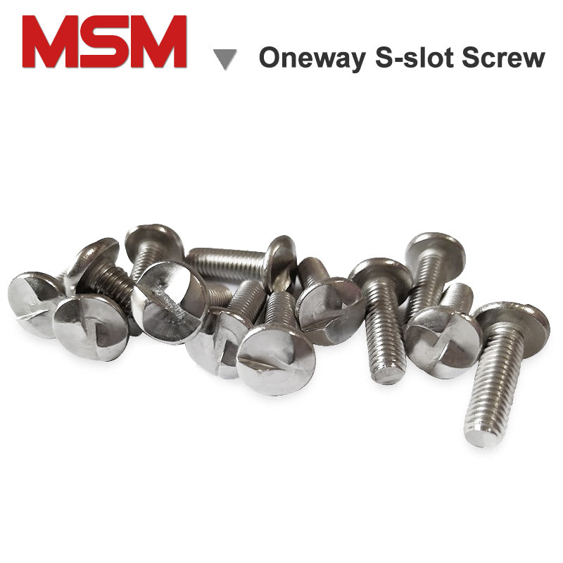Stainless steel pan head one way S-slot screws