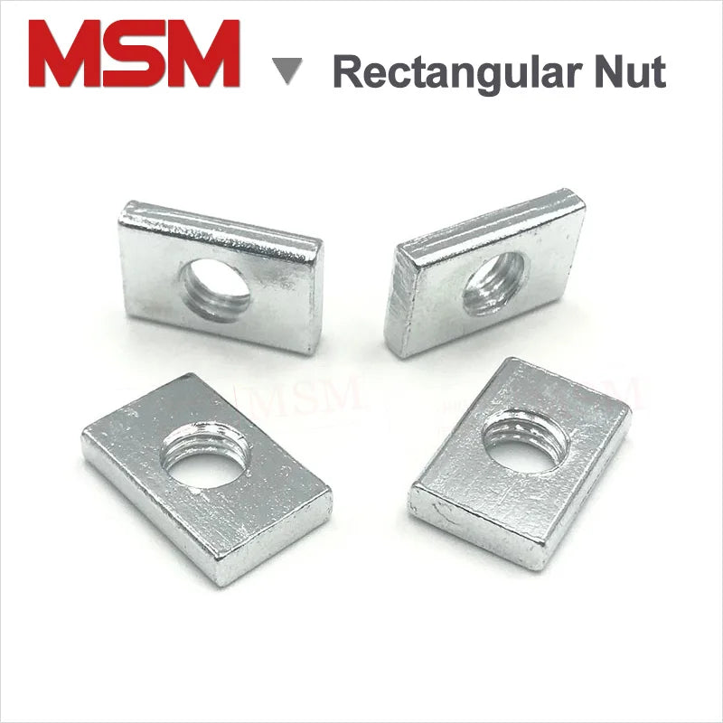 5pcs Rectangular Nuts M10 Hole 10mm Zinc Plated Carbon Steel Thin Square Nut Aluminum Profile Accessory Slider Block Metric mm