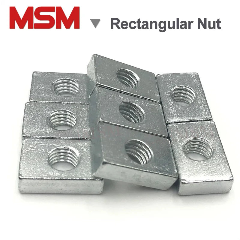 5pcs Rectangular Nuts M10 Hole 10mm Zinc Plated Carbon Steel Thin Square Nut Aluminum Profile Accessory Slider Block Metric mm