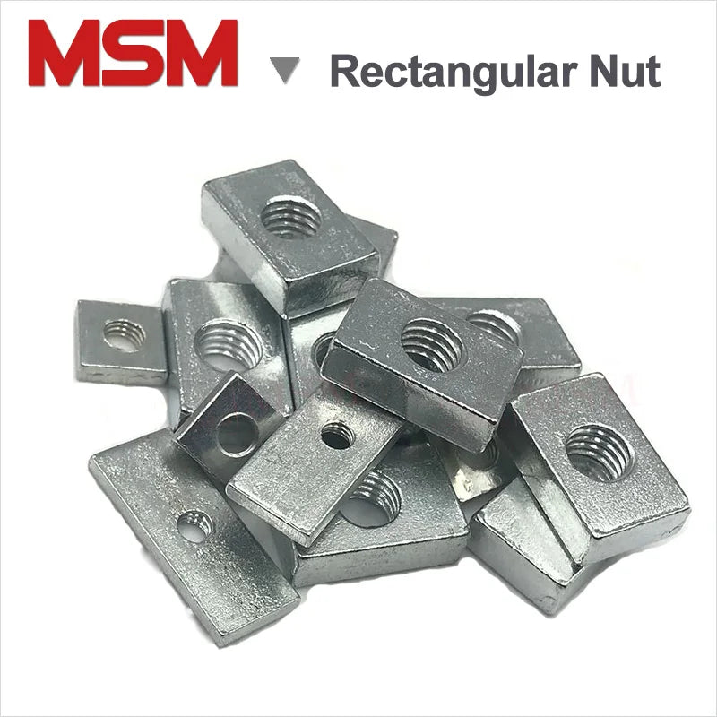 5pcs Rectangular Nuts M10 Hole 10mm Zinc Plated Carbon Steel Thin Square Nut Aluminum Profile Accessory Slider Block Metric mm
