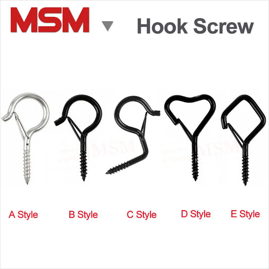 6~10pcs Black Q Shape Screw Hooks With Safety Buckle String Lights Hanging Hook Screw With Plastic Tubes Turn Buckle