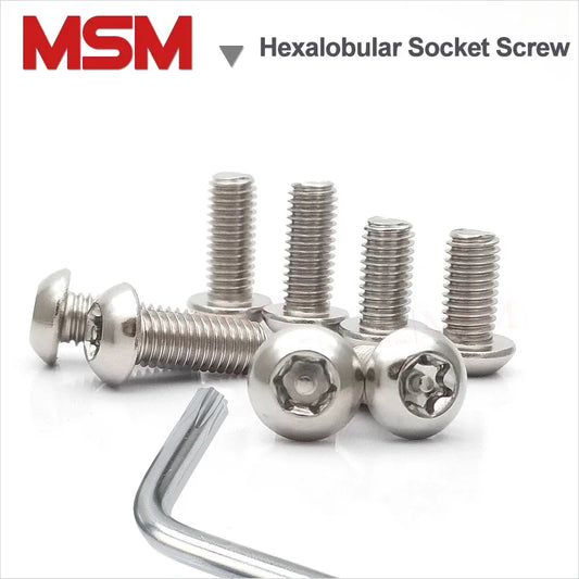 6Pcs Stainless Steel Anti-theft Security Bolts Torx Screw With Pin Free Wrench M12 Hexalobular Socket Pan Head Screws With Tool