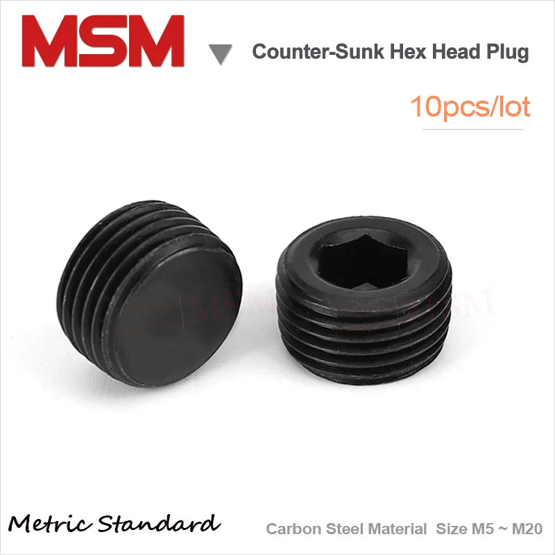 Cosunk Plug Carbon Steel Counter-Sunk Hex Head Plug Metric Throat Plug External Pi ...