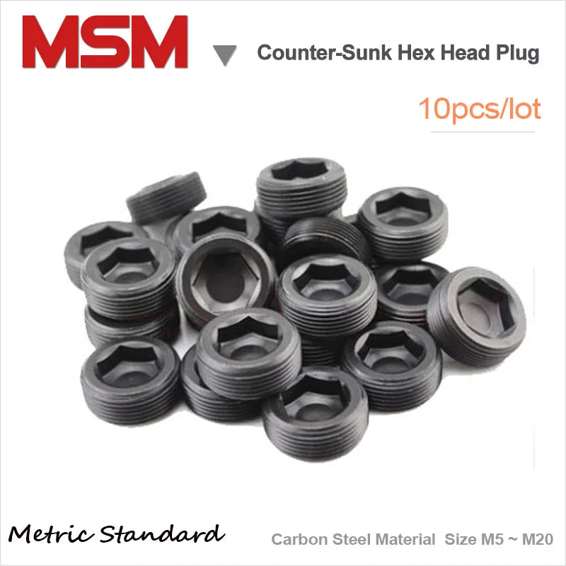 Cosunk Plug Carbon Steel Counter-Sunk Hex Head Plug Metric Throat Plug External Pi ...