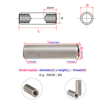 Xpcs MSM Dia.5/6/8mm Double Internal Thread Cylinder Pins M3/M4/M5 Blind Hole Standoffs Column Connection Female Nut 304 Stainless Steel