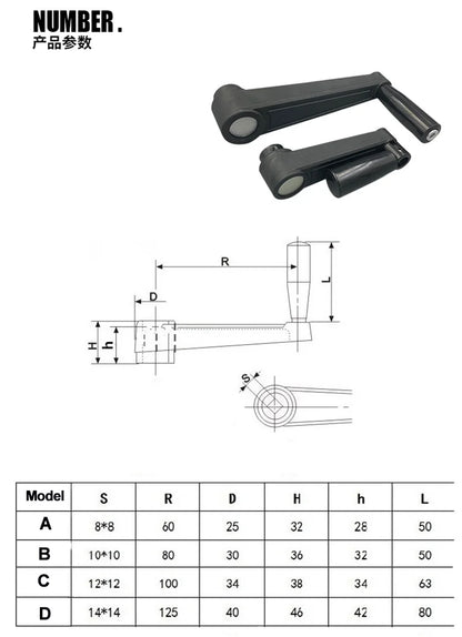 Free Shipping Square Hole Foldable Crank Handles For Lathe Milling Machine Revolving Handle Length 63/80/100/125mm