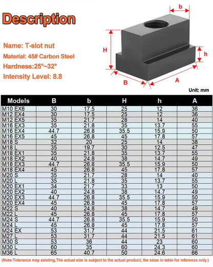 Carbon Steel 8.8 Level High Intensity T-slot Nuts Black For T-groove Table Slot Milling CNC Lathe M10/12/16/18/20/22/24/27/30/36