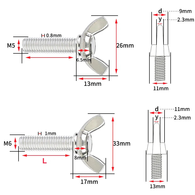 2Pcs Stainless Steel M10 M12 Hand Tighten Wing Bolt/Screws Butterfly Bolt Wing Screws  Length [16~120mm]