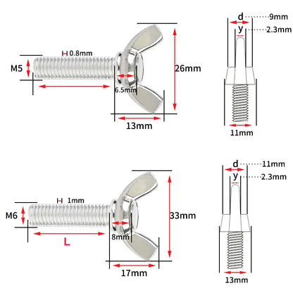 2Pcs Stainless Steel M10 M12 Hand Tighten Wing Bolt/Screws Butterfly Bolt Wing Screws  Length [16~120mm]
