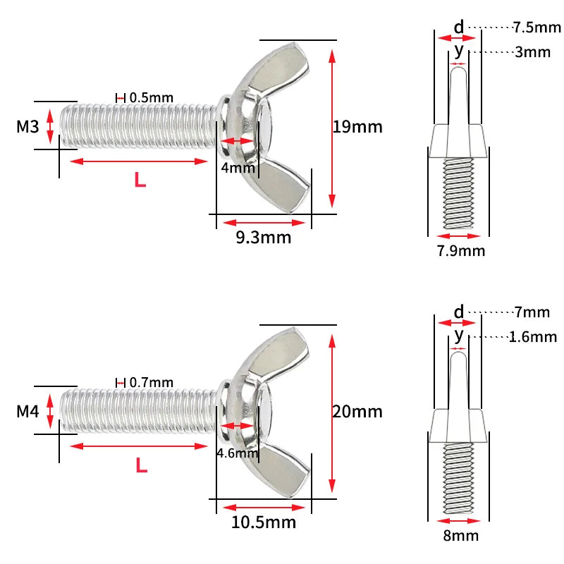 2Pcs Stainless Steel M10 M12 Hand Tighten Wing Bolt/Screws Butterfly Bolt Wing Screws  Length [16~120mm]