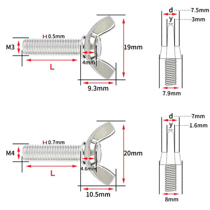 2Pcs Stainless Steel M10 M12 Hand Tighten Wing Bolt/Screws Butterfly Bolt Wing Screws  Length [16~120mm]