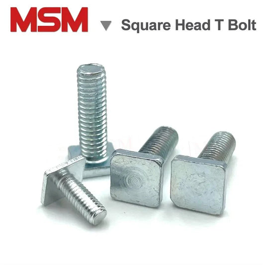 100pcs Square Flat Head Bolts 4.8 Level Galvanized T Shape Screw Stud M4 M5 M6 Chute Rail Track Quadrate Hammer Head T-Slot Bolt