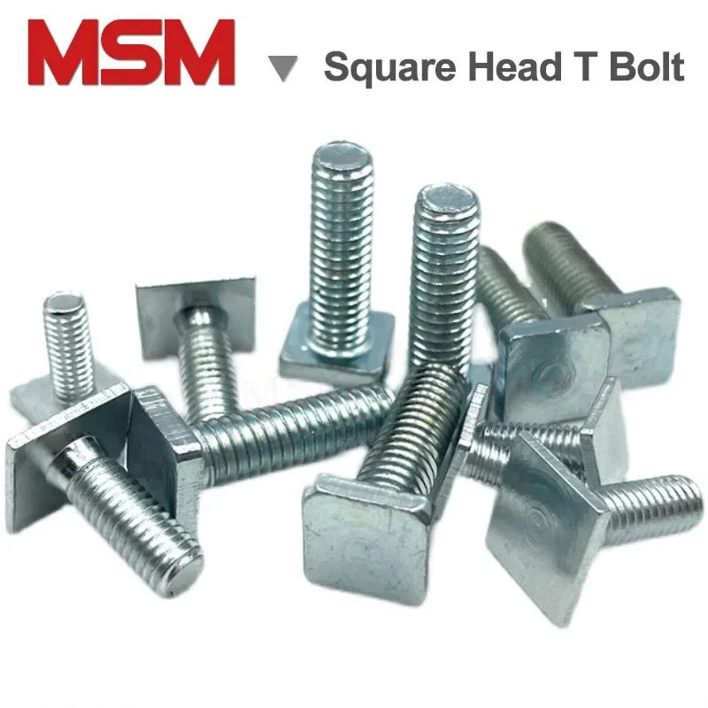 100pcs Square Flat Head Bolts 4.8 Level Galvanized T Shape Screw Stud M4 M5 M6 Chute Rail Track Quadrate Hammer Head T-Slot Bolt