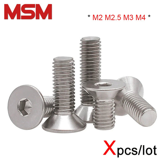 Xpcs M2 M2.5 M3 M4 Hexagon Hex Socket Flat Head Countersunk Screw 304 Stainless Steel DIN7991 Furniture Screws