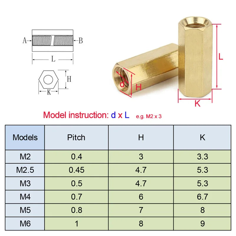 Xpcs M4 M5 M6 Hex Brass Female Thread Standoff Double-pass Hexagonal Copper Column Stud PCB Motherboard Spacer Screw Long Nut