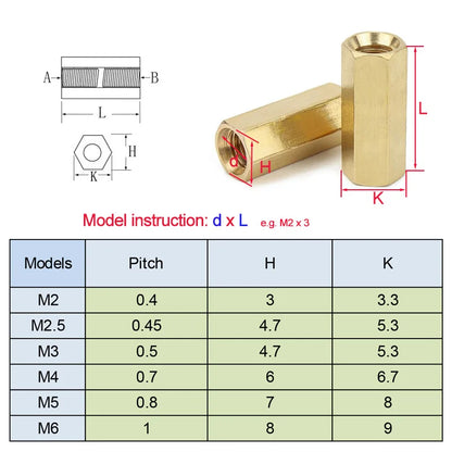 Xpcs M4 M5 M6 Hex Brass Female Thread Standoff Double-pass Hexagonal Copper Column Stud PCB Motherboard Spacer Screw Long Nut