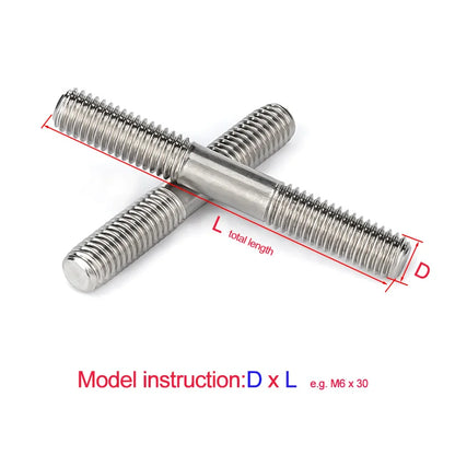 Xpcs M6 M8 M10 M12 Double End Male Thread Bolts 304 Stainless Steel Two-headed Tooth Extension Screw Rod Stud Screw