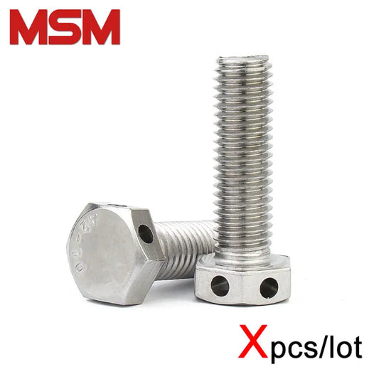 60pcs M6x12 Outer Hexagonal Head with Hole Bolt 304 Stainless Steel GB32.1 Through Steel Wire Hole Safety Screw