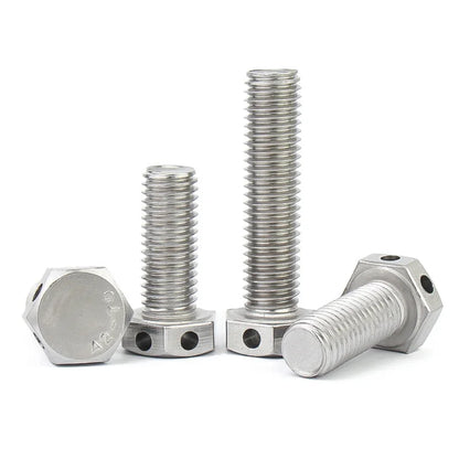 Xpcs Outer Hexagonal Head with Hole Bolt 304 Stainless Steel GB32.1 Through Steel Wire Safety Screw M6 M8 M10 M12 M16