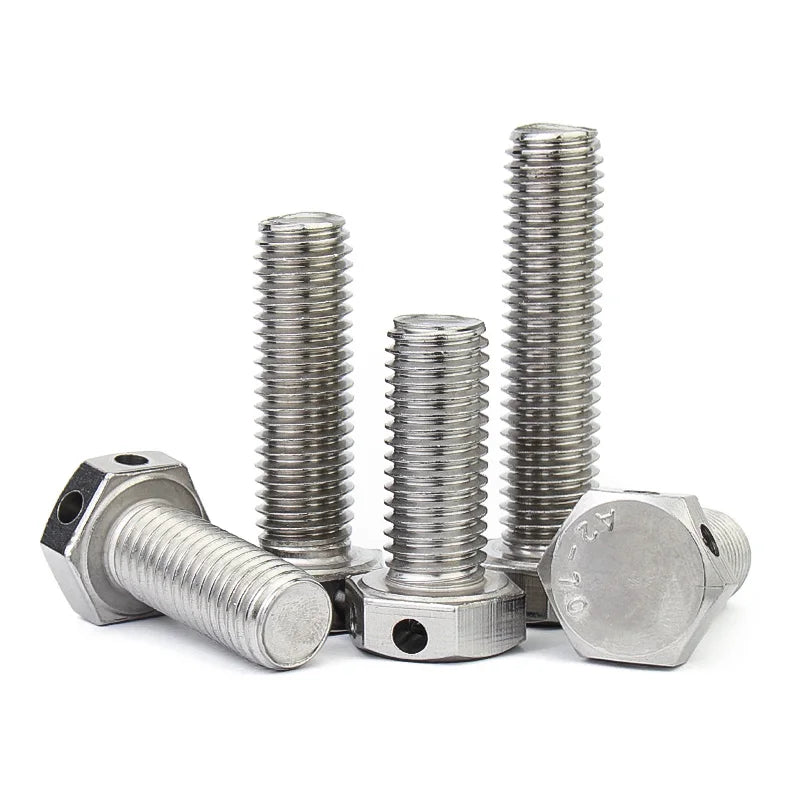 Xpcs Outer Hexagonal Head with Hole Bolt 304 Stainless Steel GB32.1 Through Steel Wire Safety Screw M6 M8 M10 M12 M16