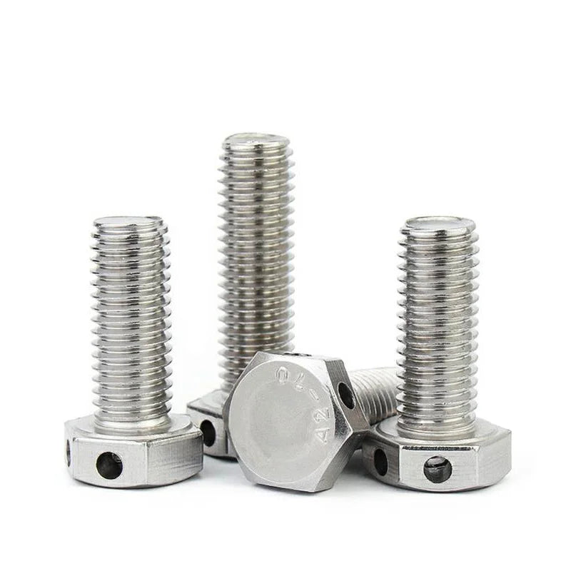 Xpcs Outer Hexagonal Head with Hole Bolt 304 Stainless Steel GB32.1 Through Steel Wire Safety Screw M6 M8 M10 M12 M16
