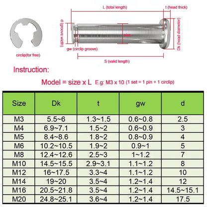 Xpcs Stainless Steel Circlip Grooved Pins M8 M10 Flat Head Cylindrical Slotted Pin Positioning Pins with Circlip Clevis Bolt