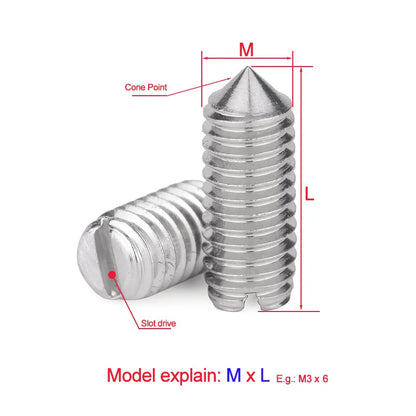 Xpcs/lot M1.6 M2 M2.5 M3 M4 M5 M6 M8 M10 Slotted Set Screw with Cone Point 304 Stainless Steel Tapered End Headless Grub DIN553