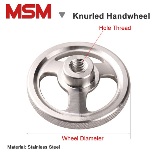 1pcs MSM Stainless Steel Knurled Handwheel with Metric Female Thread Hole Three Spokes Round Wheel for CNC Milling Latheing Machines